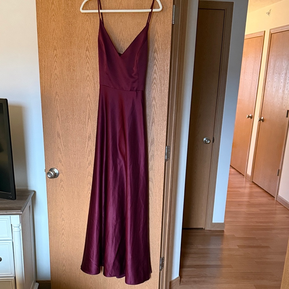 David's Bridal Deep Burgundy Spaghetti Strap Dress